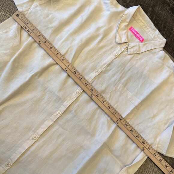 Line of Oslo 100% Linen Button Down Pocket Beige Shirt Top Size XL - Picture 4 of 7